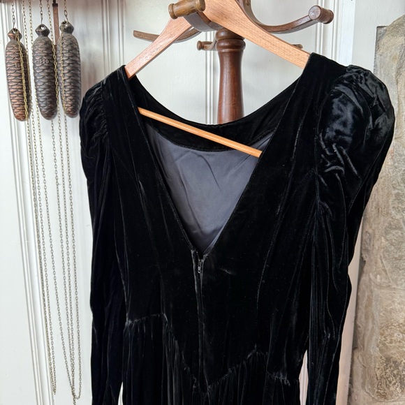 Vintage Black Velvet Whimsygoth Long Puff Sleeve Maxi Dress - Picture 7 of 7